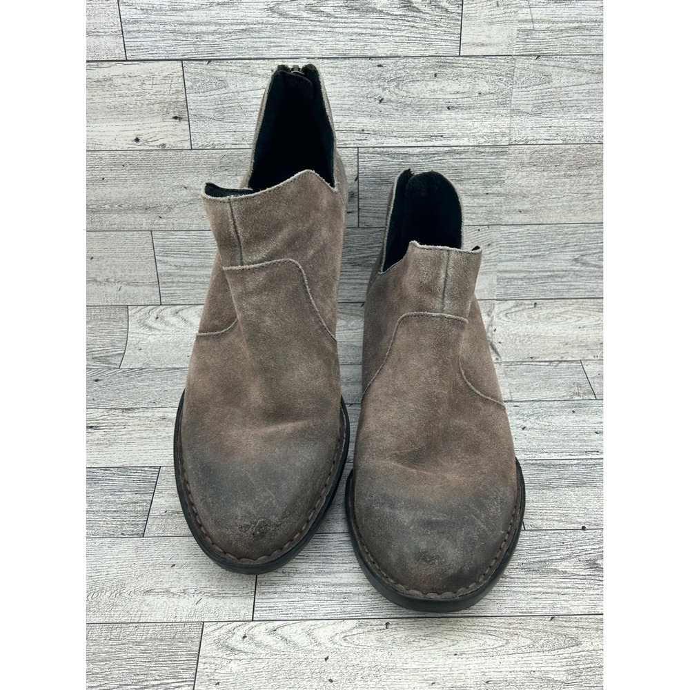 Born Kerri Taupe Grey Suede Ankle Boots Distressed Slip On Booties Women Sz 7.5M